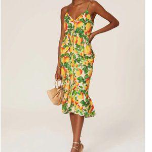 FARM RIO Linen Oranges Sands Peplum Midi Dress XS